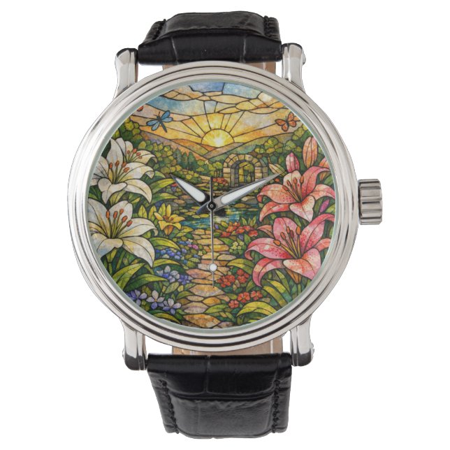 Stain Glass Lilies and Sunshine Armbandsur (Framsida)