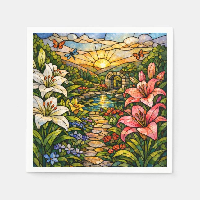 Stain Glass Lilies and Sunshine Pappersservett (Framsidan)