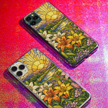 Stain Glass Lilies Butterflies and Sunshine