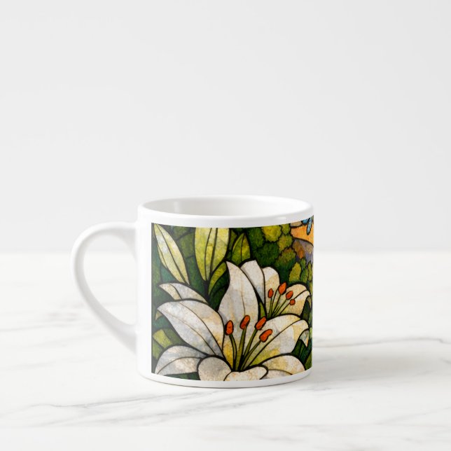 Stain Glass Lilies Butterflies Sunshine Espressomugg (Vänster)