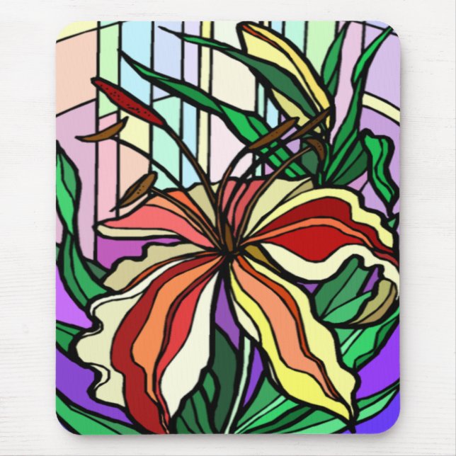 Stain Glass Lily Mousepad Musmatta (Framsidan)