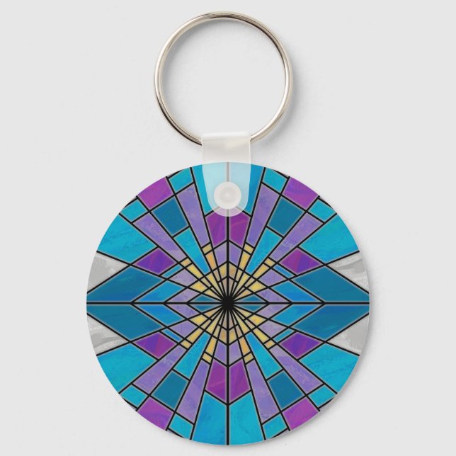 Stain Glass Ray Blue och Lila Nyckelring (Framsida)