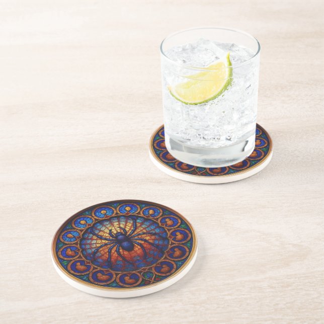 Stain Glass Spider Sandstone Coaster Underlägg (Sidan)