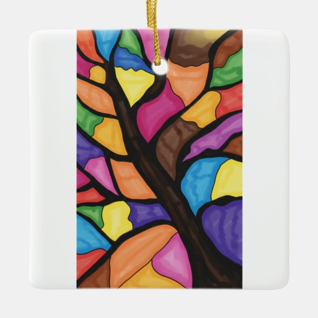 Stain glass tree art  julgransprydnad keramik (Framsida)