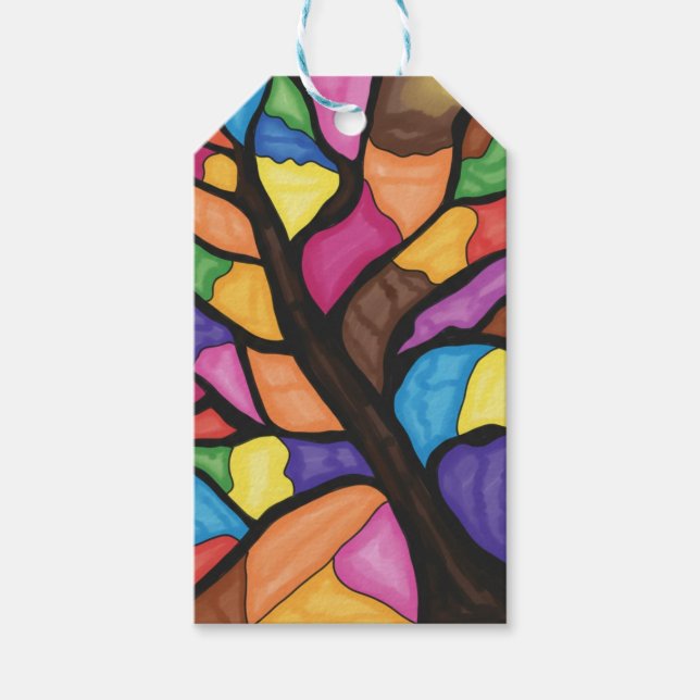 Stain glass tree art  presentetikett (Framsidan)