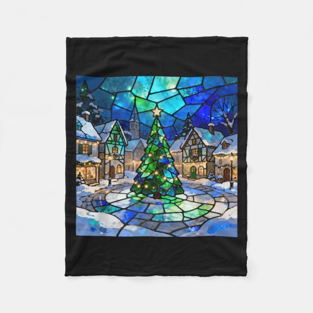Stained Gl Christmas Tree Winter Village Holiday A Fleecefilt (Framsidan)