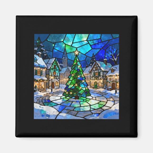 Stained Gl Christmas Tree Winter Village Holiday A Magnet (Framsidan)