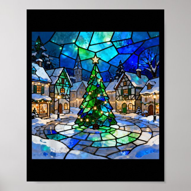 Stained Gl Christmas Tree Winter Village Holiday A Poster (Framsidan)