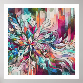 Stained Glass Abstract Floral Design Poster