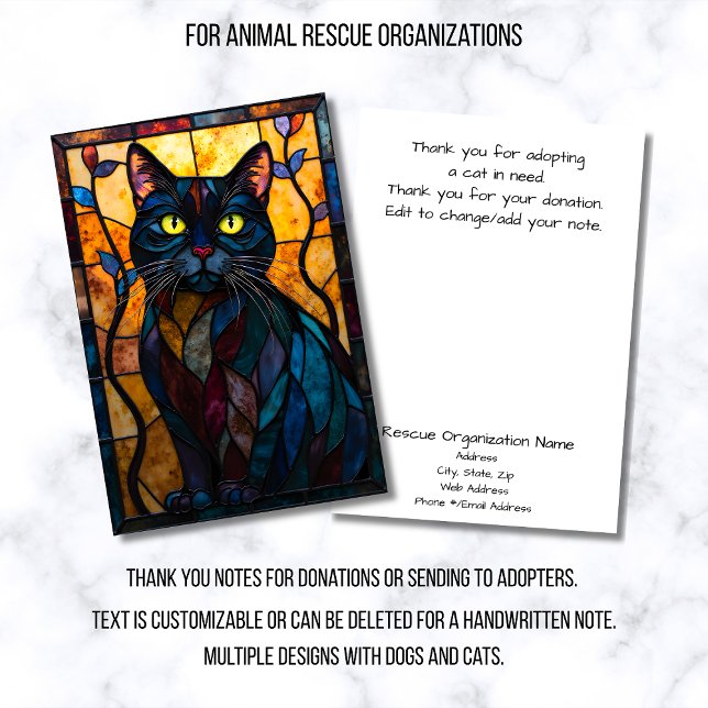 Stained Glass Animal Rescue Organization Black Cat Tack Kort (Skapare uppladdad)