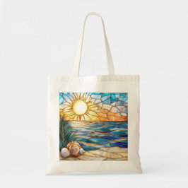 Stained Glass Beach Sunset Tote Bag Tygkasse