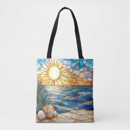 Stained Glass Beach Sunset Tote Bag Tygkasse