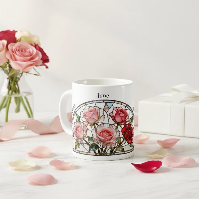 Stained Glass Birth Flower June Rose Personalized Kaffemugg (Skapare uppladdad)