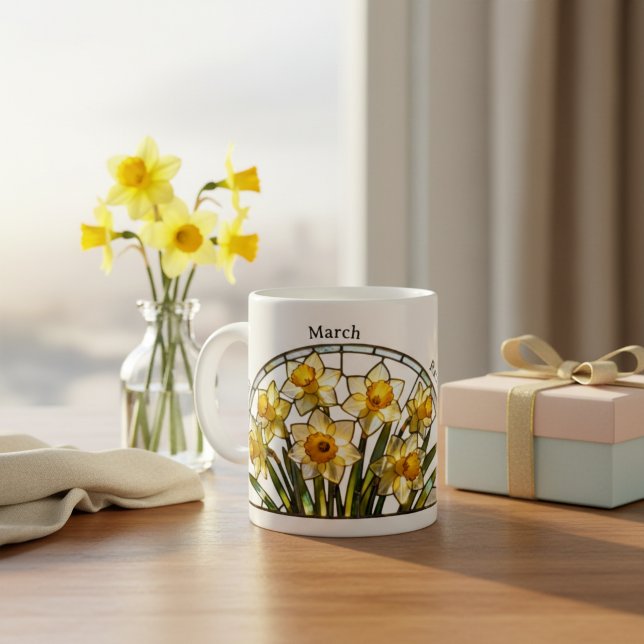 Stained Glass Birth Flower March Daffodil Name Kaffemugg (Skapare uppladdad)