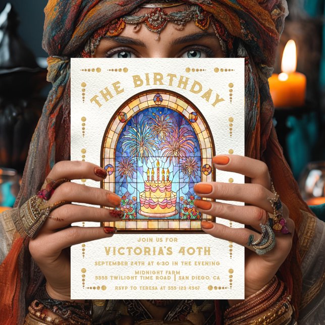Stained Glass Birthday Party Cake Tarot Card Inbjudningar (Skapare uppladdad)