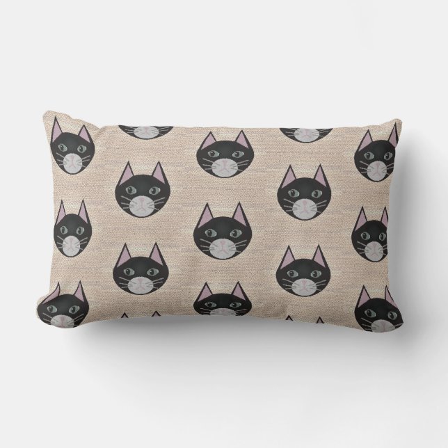 Stained Glass Black Cat, Beige Lumbarkudde (Framsida)