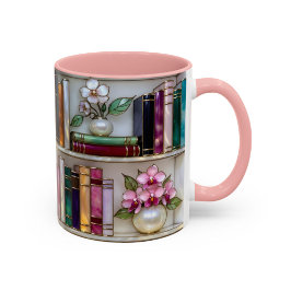 Stained Glass Bookshelf Mug | Book Lover Gift Två-Tonad Mugg