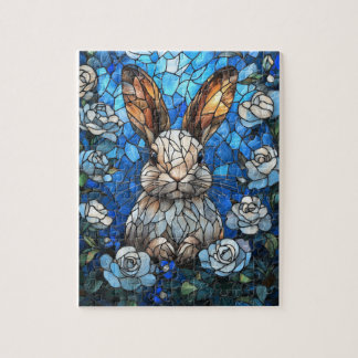 Stained Glass Bunny with White Roses – Jigsaw Puzz Pussel