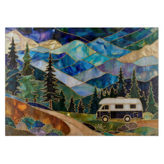 Stained Glass Camper Mountain Landscape