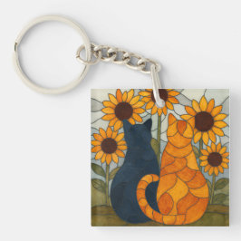 Stained Glass Cats and Sunflowers Art Design
