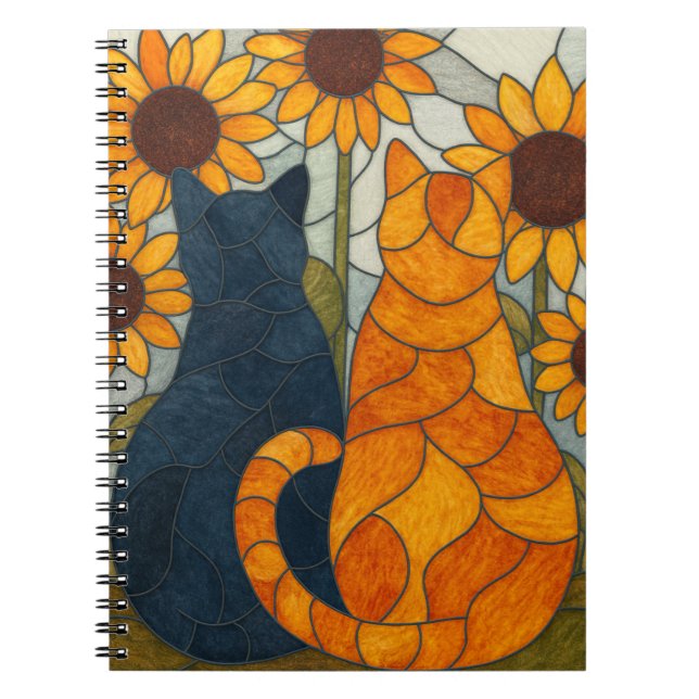 Stained Glass Cats and Sunflowers Art Design Anteckningsbok (Framsidan)