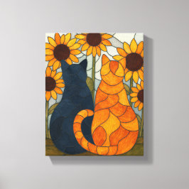 Stained Glass Cats and Sunflowers Art Design Canvastryck
