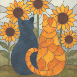 Stained Glass Cats and Sunflowers Art Design Klistermärken