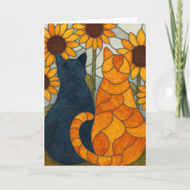 Stained Glass Cats and Sunflowers Art Design Kort