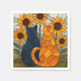 Stained Glass Cats and Sunflowers Art Design Pappersservett