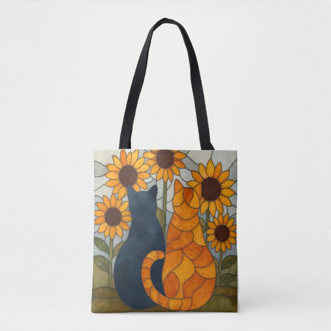 Stained Glass Cats and Sunflowers Art Design Tygkasse (Framsida)