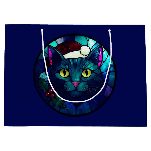 Stained-Glass Christmas Black Cat In Red Hat (Framsidan)