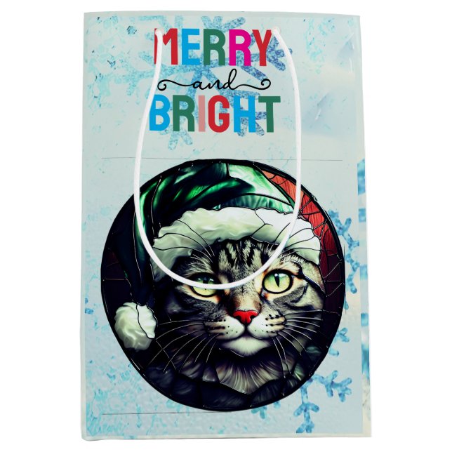 Stained-Glass Christmas Grey Tabby In Green Hat (Framsidan)