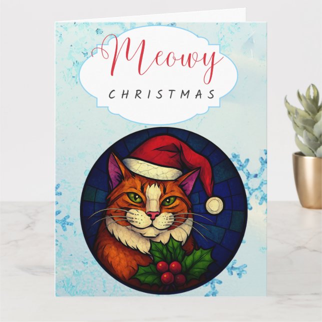 Stained-Glass Christmas Orange Tabby Cat Kort (Liten växt)