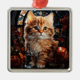 STAINED GLASS CHRISTMAS ORANGE TABBY KITTEN JULGRANSPRYDNAD METALL
