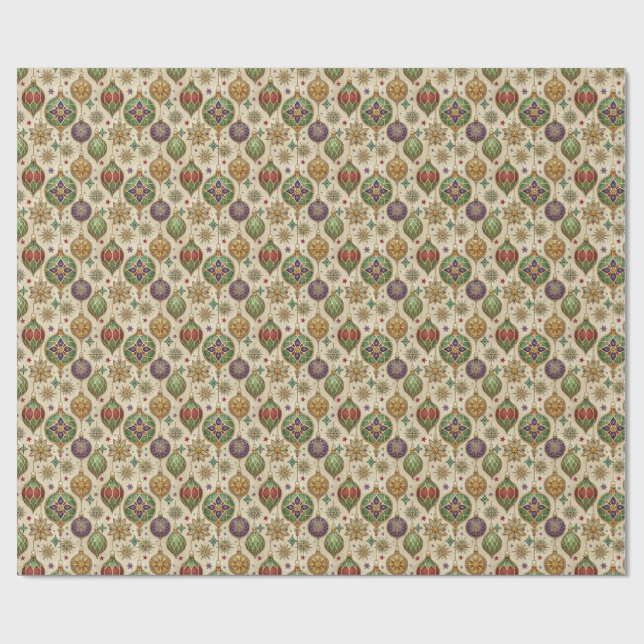 Stained Glass Christmas Ornaments Wrapping Paper Presentpapper (Platt)