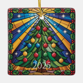 Stained Glass Christmas Tree Design Julgransprydnad Keramik