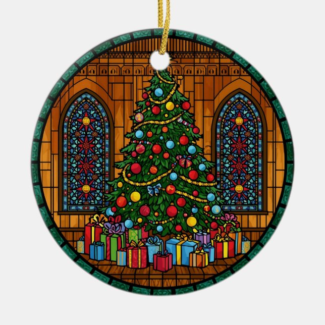 Stained Glass Christmas Tree Magic Julgransprydnad Keramik (Framsidan)