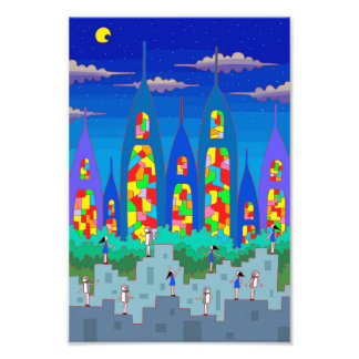 Stained-glass city on a starry night. fototryck