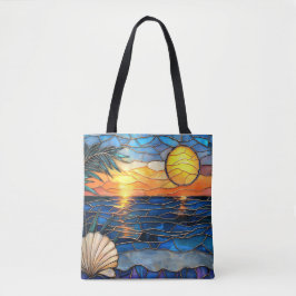 Stained Glass Coastal Sunset Tote Bag Tygkasse