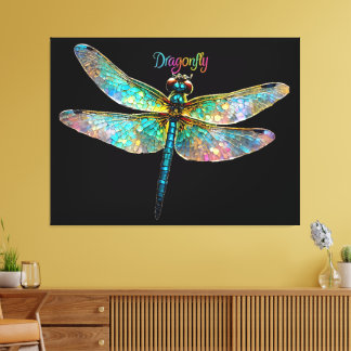 Stained Glass Colorful Dragonfly Canvastryck