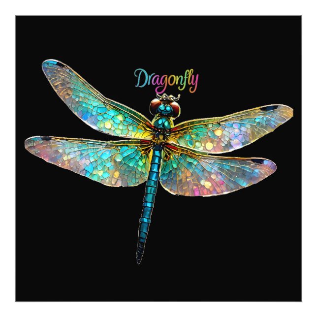 Stained Glass Colorful Dragonfly Fototryck (Framsidan)