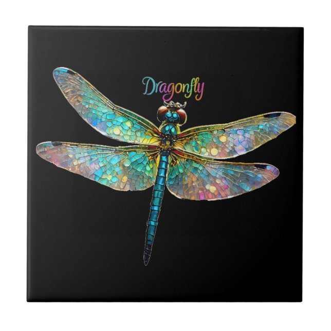 Stained Glass Colorful Dragonfly Kakelplatta (Framsidan)
