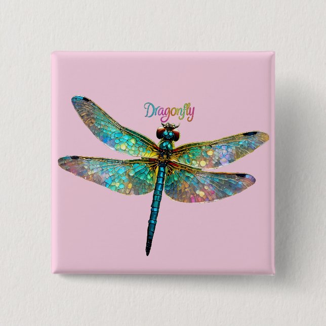 Stained Glass Colorful Dragonfly Knapp (Framsida)