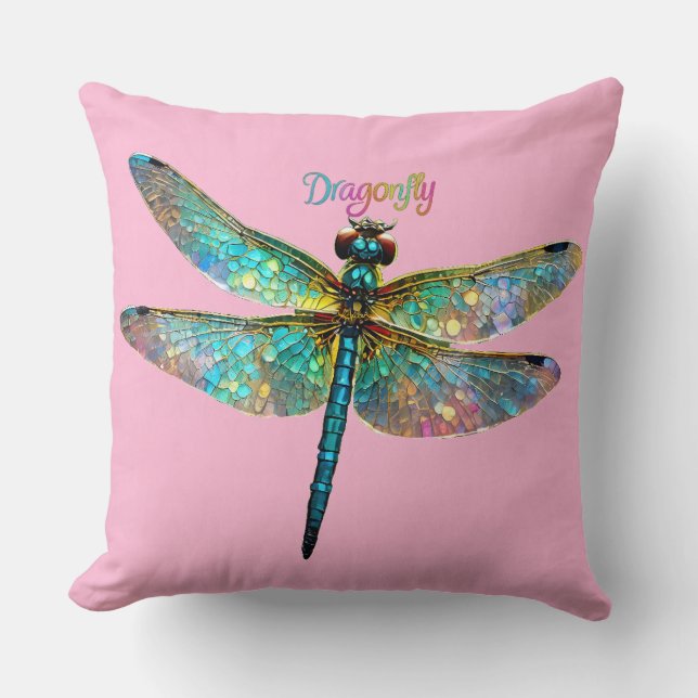 Stained Glass Colorful Dragonfly Kudde (Framsida)