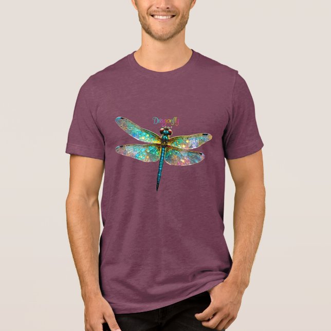 Stained Glass Colorful Dragonfly T Shirt (Framsida)