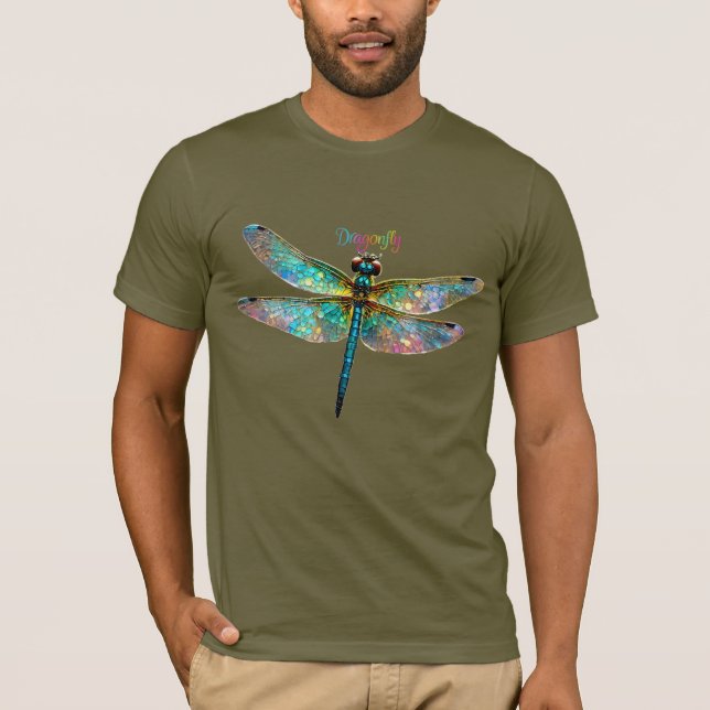 Stained Glass Colorful Dragonfly T Shirt (Framsida)