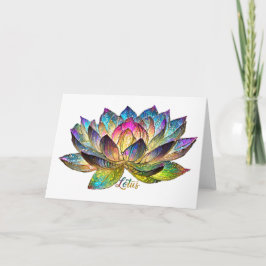 Stained Glass Colorful Lotus Flower on Black Kort
