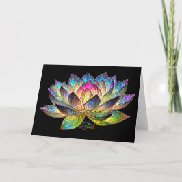 Stained Glass Colorful Lotus Flower on Black Kort