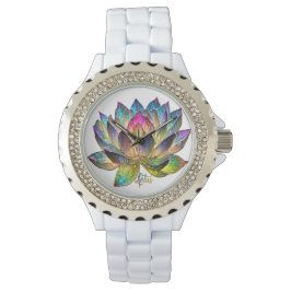 Stained Glass Colorful Lotus Flower on White Armbandsur