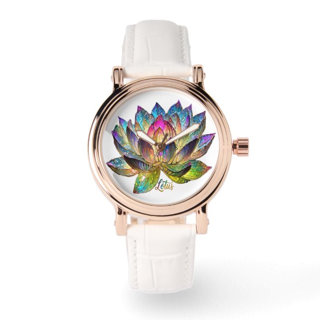 Stained Glass Colorful Lotus Flower on White  Armbandsur (Framsida)